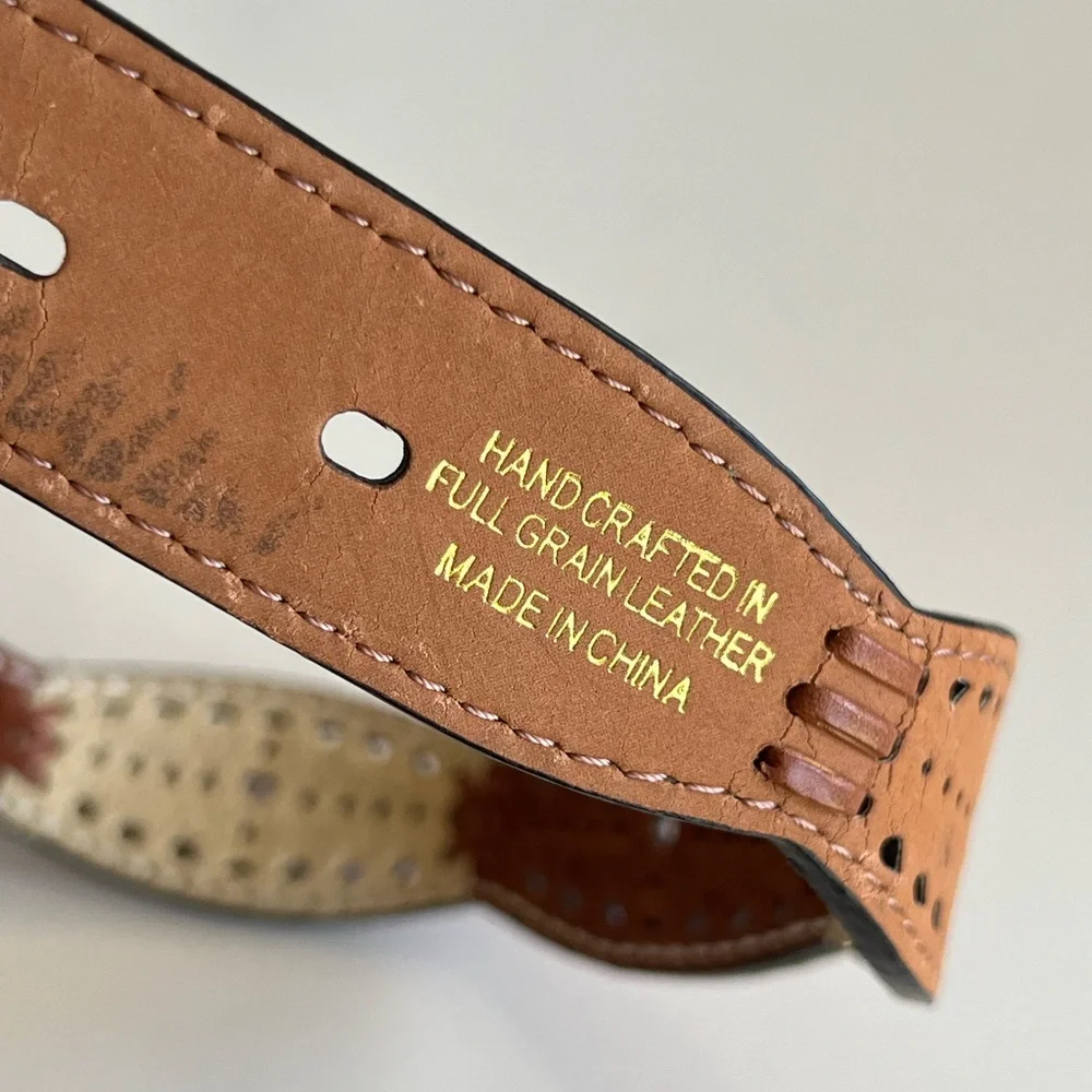 ARIAT Girls Brown Cream Perforated Leather Heart Western Cowgirl Belt Size 24